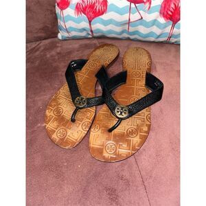Tory Burch Women's Thora Black Leather Thong Sandals Size 9